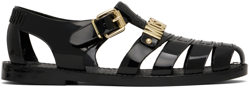 Moschino Black Jelly Lettering Logo Sandals Moschino