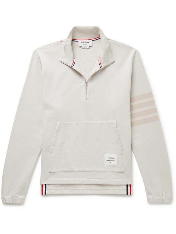 Photo: Thom Browne - Striped Cotton-Jersey Half-Zip Sweatshirt - Neutrals