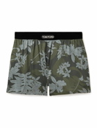 TOM FORD - Floral-Print Velvet-Trimmed Silk-Satin Boxer Shorts - Green