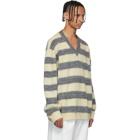 Lanvin Grey and Yellow Striped Wool and Alpaca V-Neck Sweater