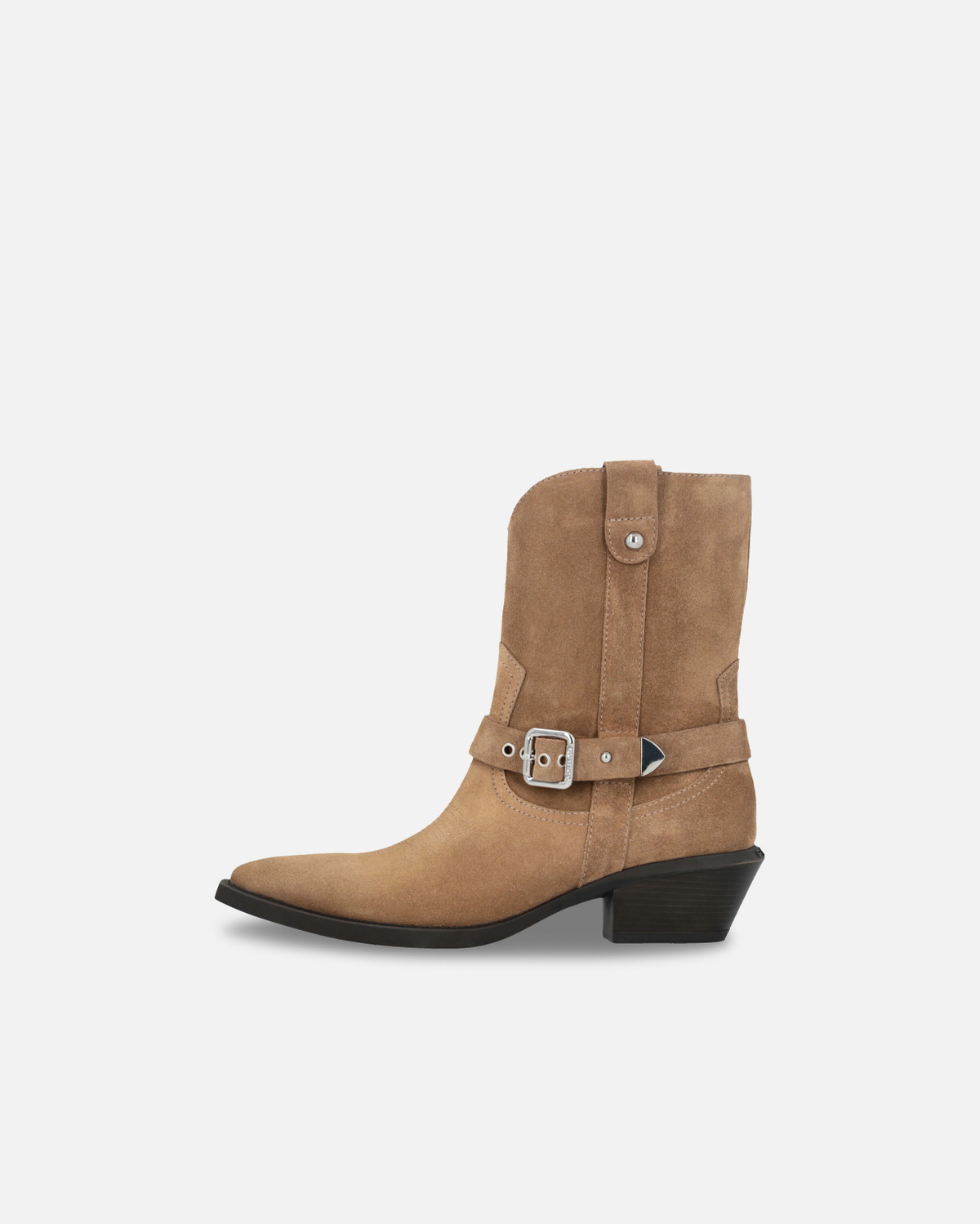 Pinko Texan Style Suede Ankle Boots With Heel Brown