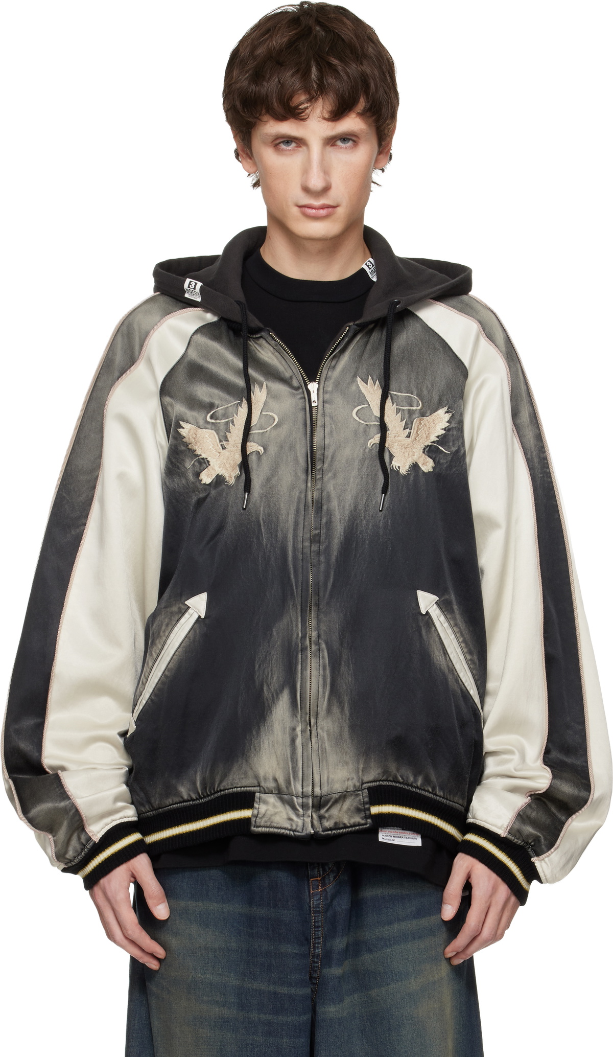 Maison MIHARA YASUHIRO Black Reversible Hoodie Layered Souvenir Jacket