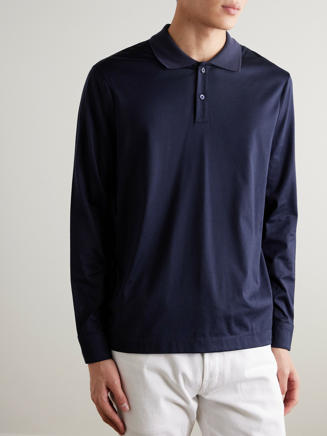 Mr P. - Silk and Cotton-Blend Polo Shirt - Blue