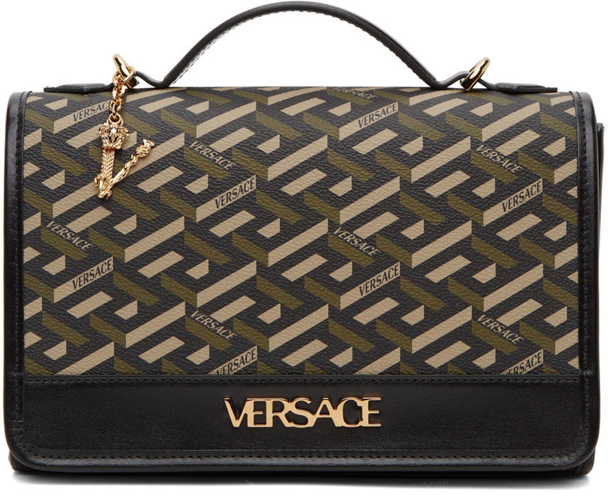 Versace Black La Greca Shoulder Bag With Gold Logo 10068771A051341B00V  8054712412097 - Handbags - Jomashop