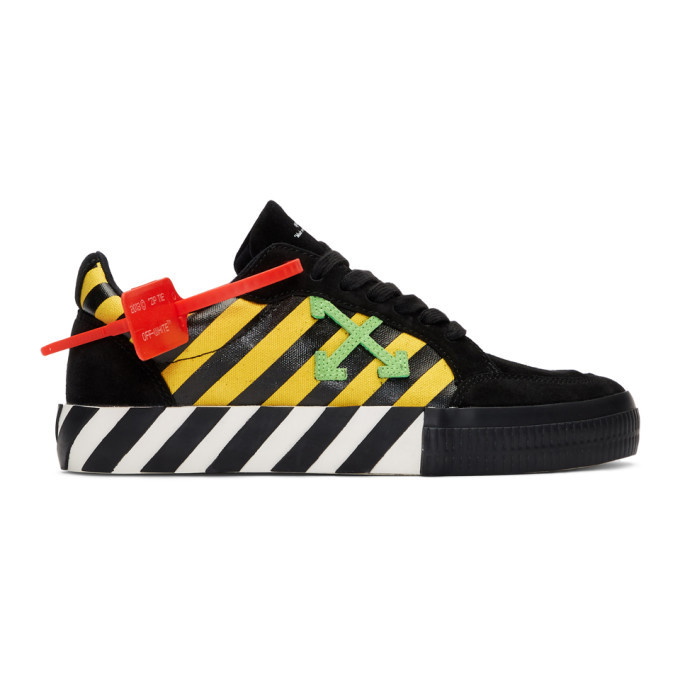 Photo: Off-White Black and Yellow Low Vulcanized Sneakers