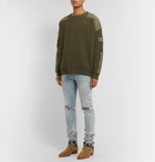 AMIRI - Thrasher Minus Skinny-Fit Paint-Splattered Distressed Stretch-Denim Jeans - Blue