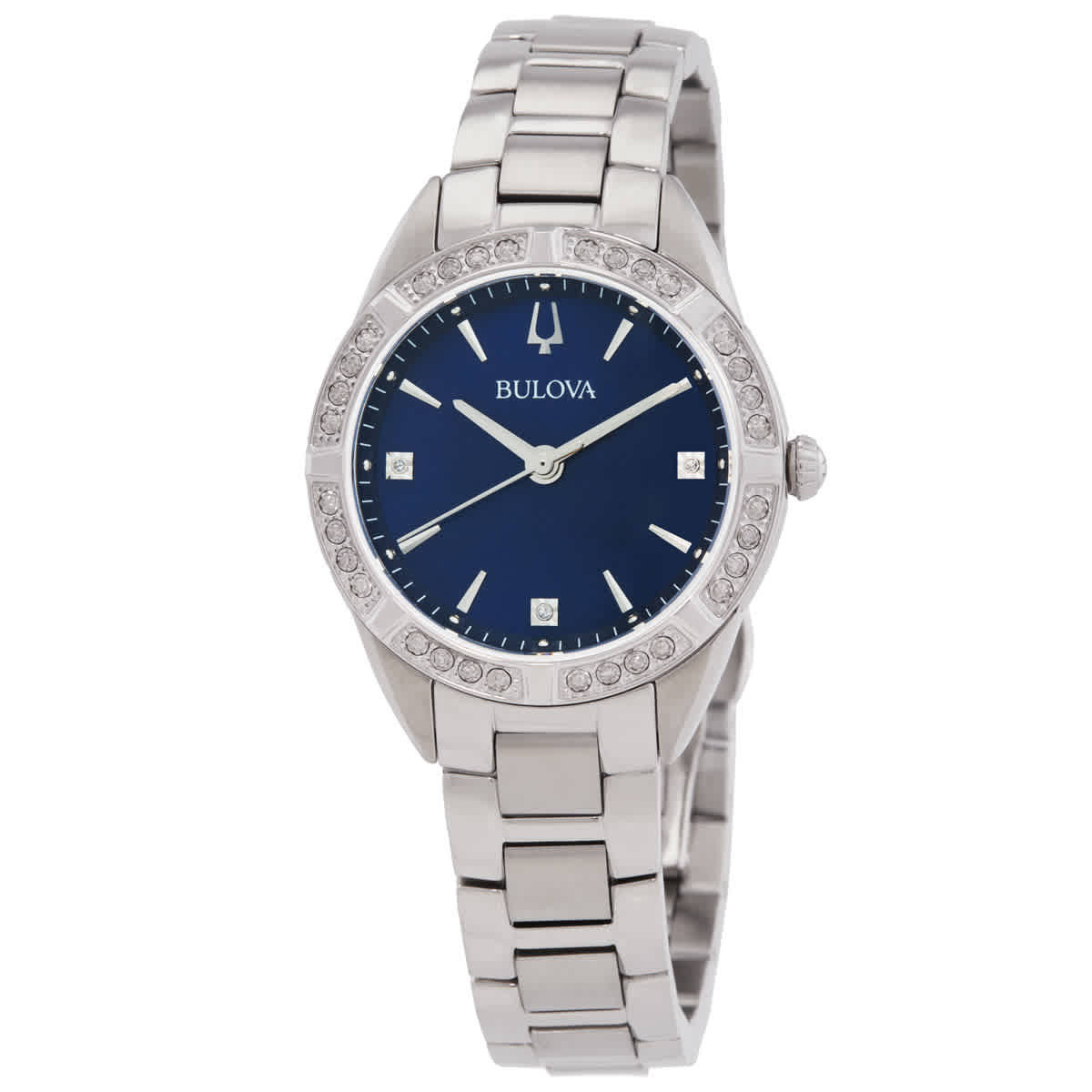 Bulova Quartz Crystal Blue Dial Ladies Watch 96R243