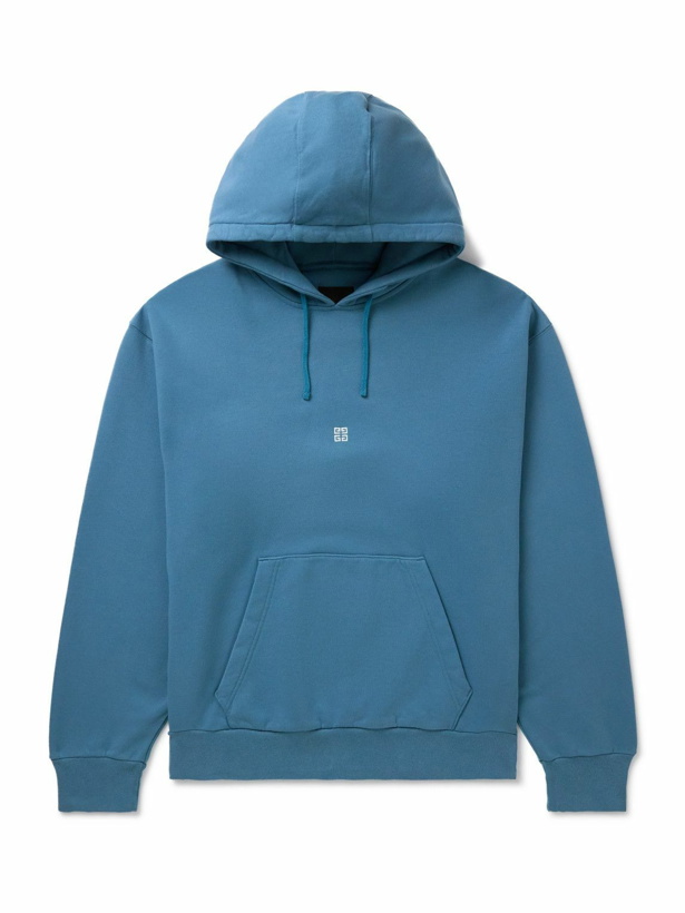 Photo: Givenchy - Logo-Embroidered Cotton-Jersey Hoodie - Blue