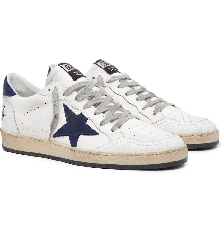Photo: Golden Goose - Ball Star Distressed Leather Sneakers - White