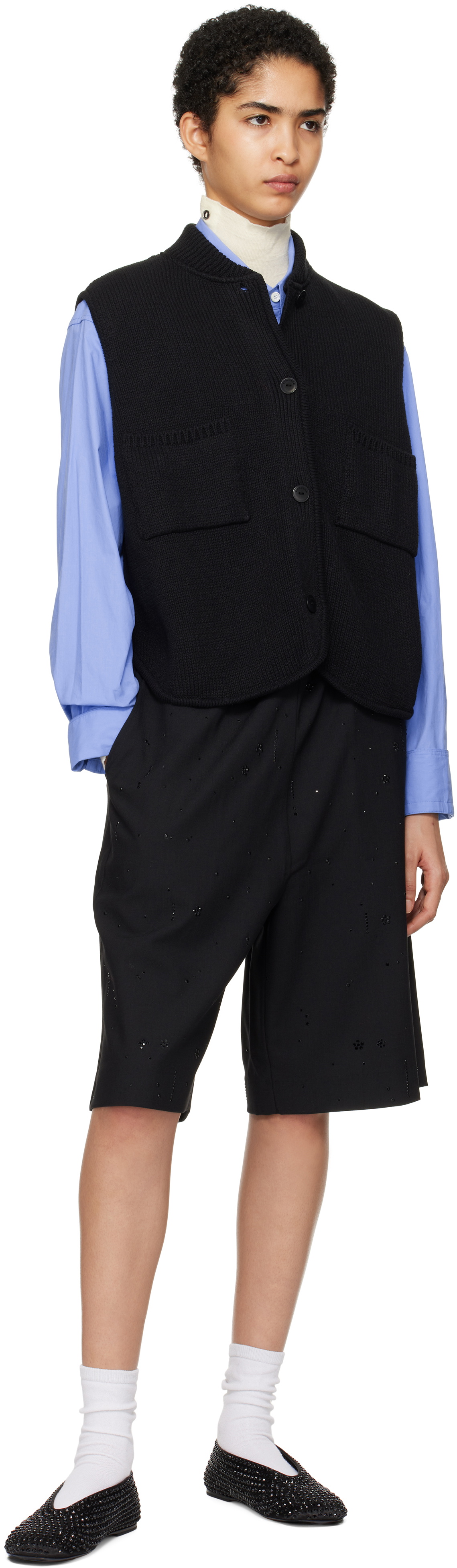 Cordera Black Boxy Cotton Waistcoat Vest