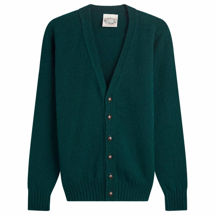 Photo: Jamieson's of Shetland Men's Jamiesons of Shetland V-Neck Cardigan in Green