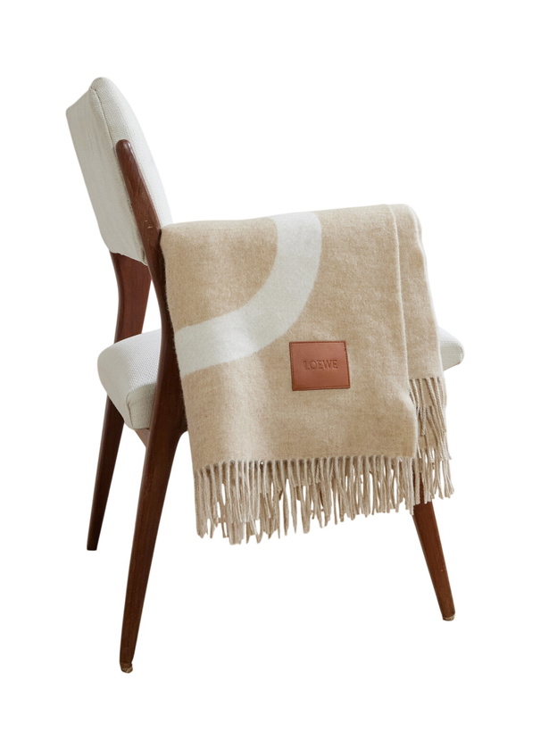 Photo: LOEWE - Anagram Leather-Appliquéd Fringed Logo-Jacquard Wool Blanket