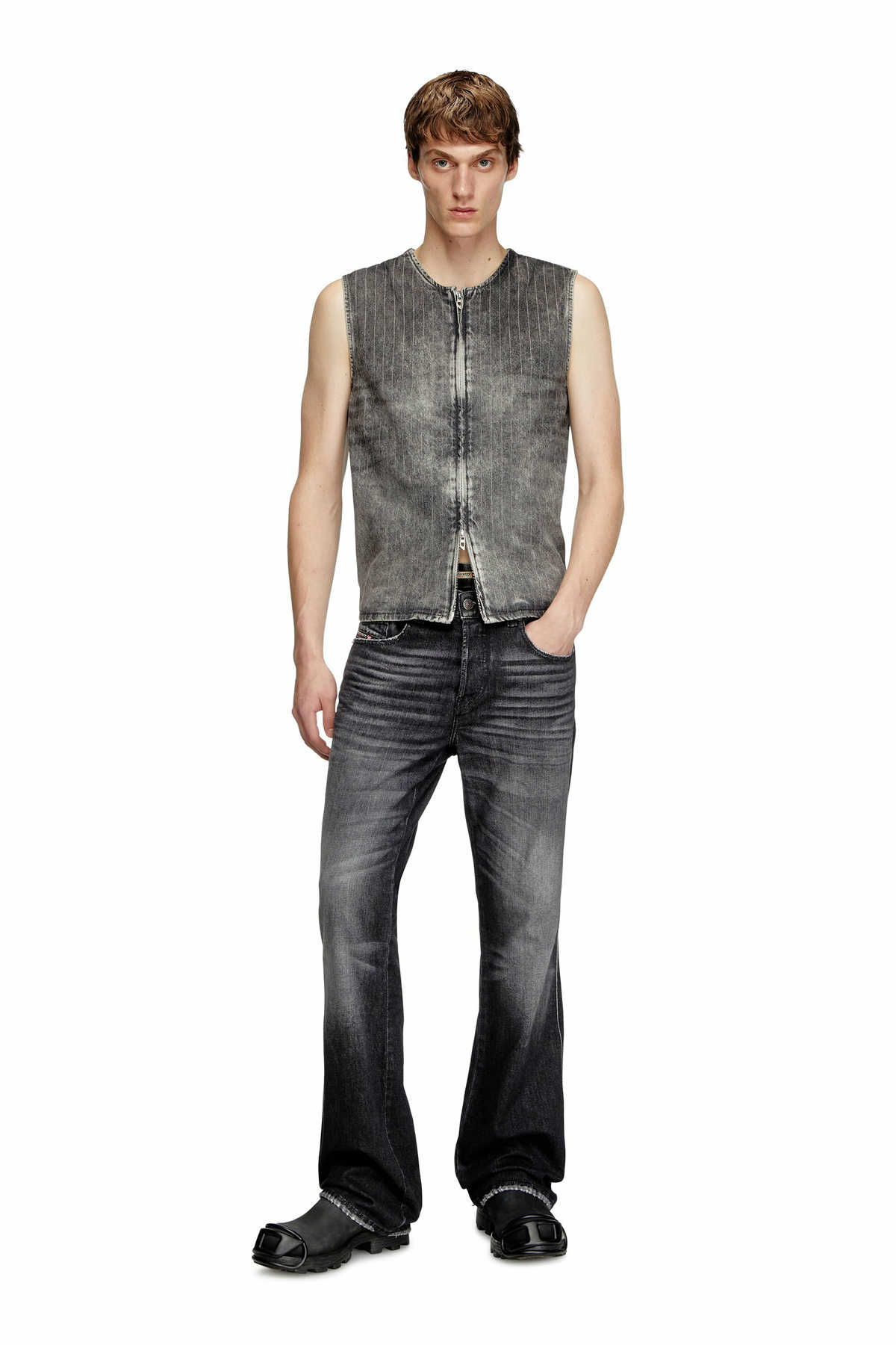 Diesel Vest in tailoring pinstripe denim - T-Shirts - Unisex - Grey