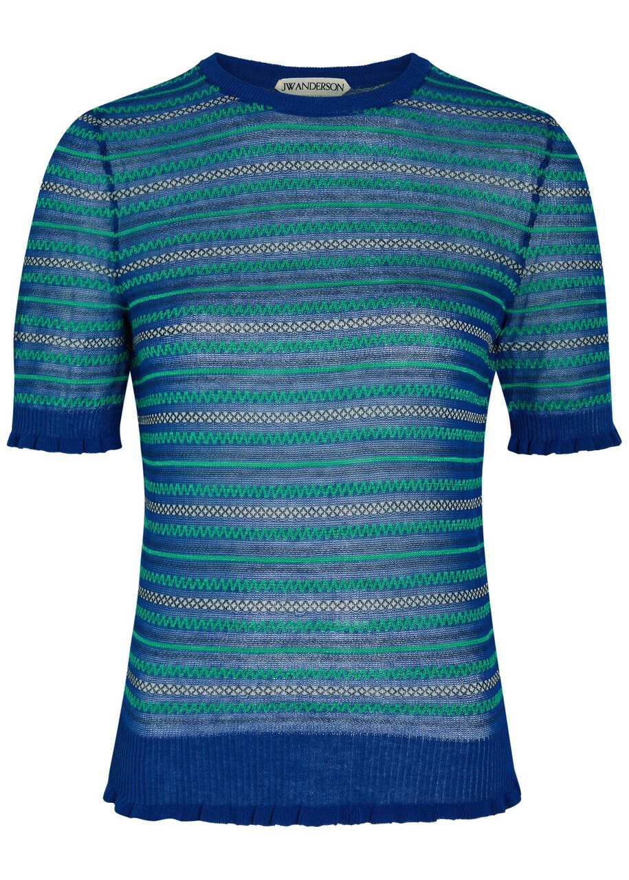 JW Anderson Fair Isle Sheer Cotton-blend top Blue