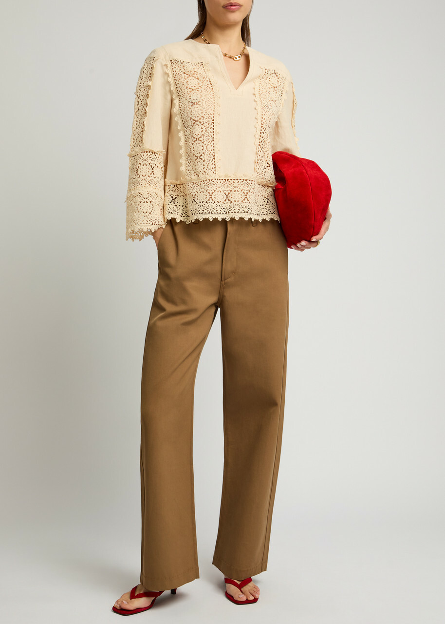 BY Malene Birger Donna Guipure Lace Linen-blend top Cream