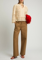 BY Malene Birger Donna Guipure Lace Linen-blend top Cream