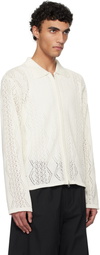 AMOMENTO White Crochet Zip-Up Cardigan