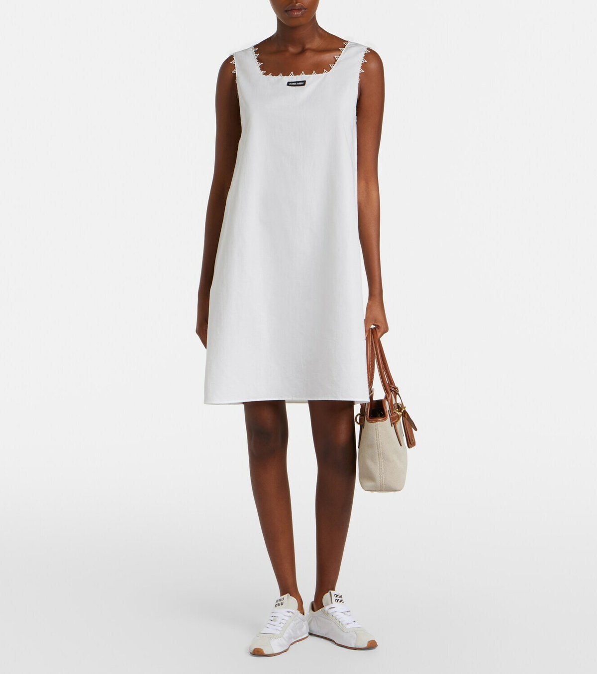 Miu Miu Embroidered cotton and linen minidress