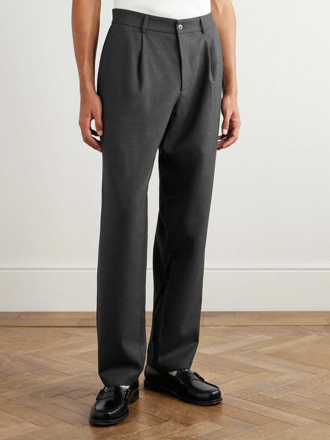 De Bonne Facture - Straight-Leg Pleated Super 130s Wool Suit Trousers - Gray