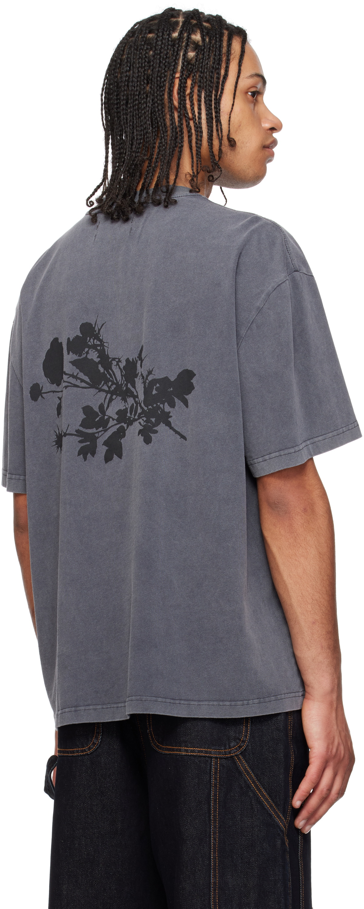 KUSIKOHC Gray Flower Printed T-shirt