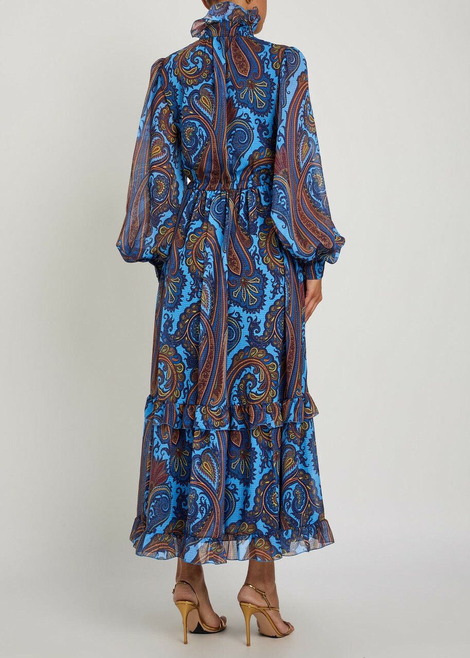 Etro Paisley-print Ruffled Chiffon Maxi Dress Multicoloured