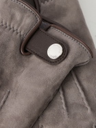Brunello Cucinelli - Leather-Trimmed Suede Gloves - Gray