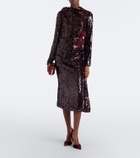 Erdem Floral-appliqué gathered sequined midi dress