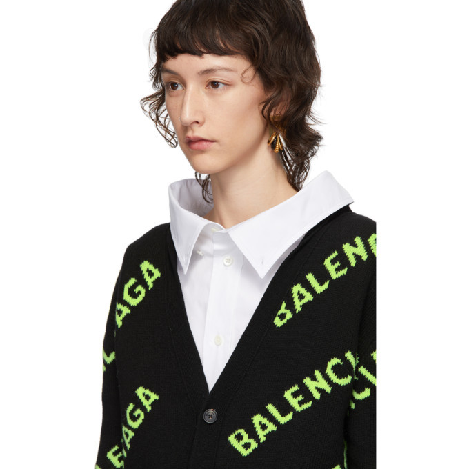 Balenciaga Black and Green All Over Logo Cardigan Balenciaga