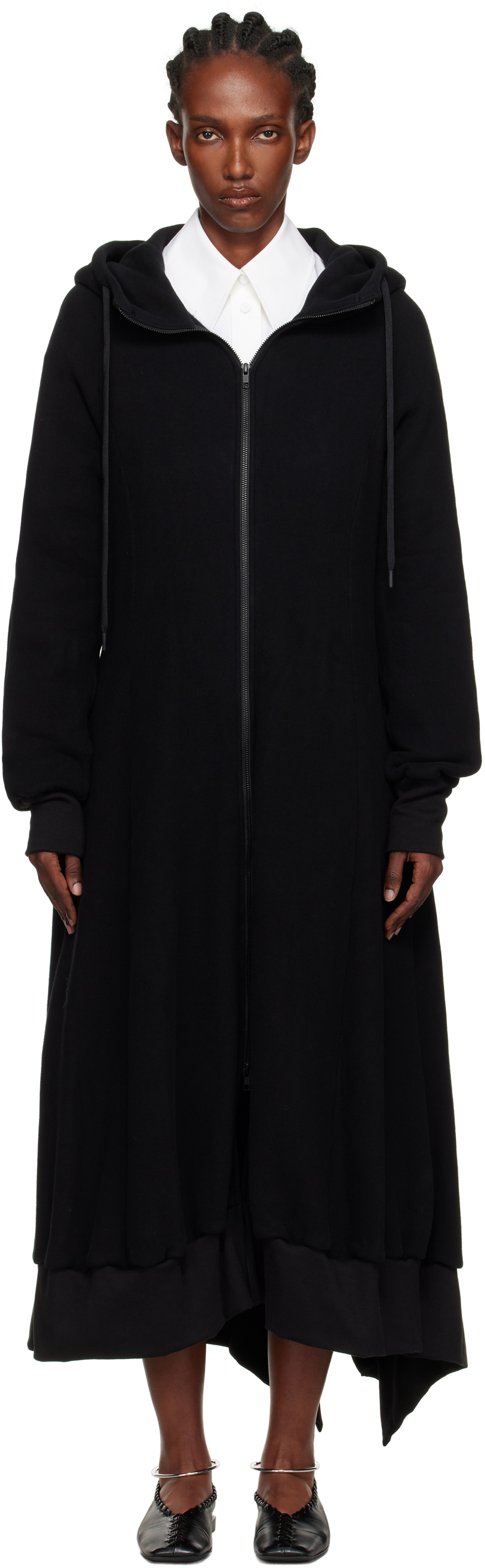YOHJI YAMAMOTO Black Hooded Track Maxi Dress