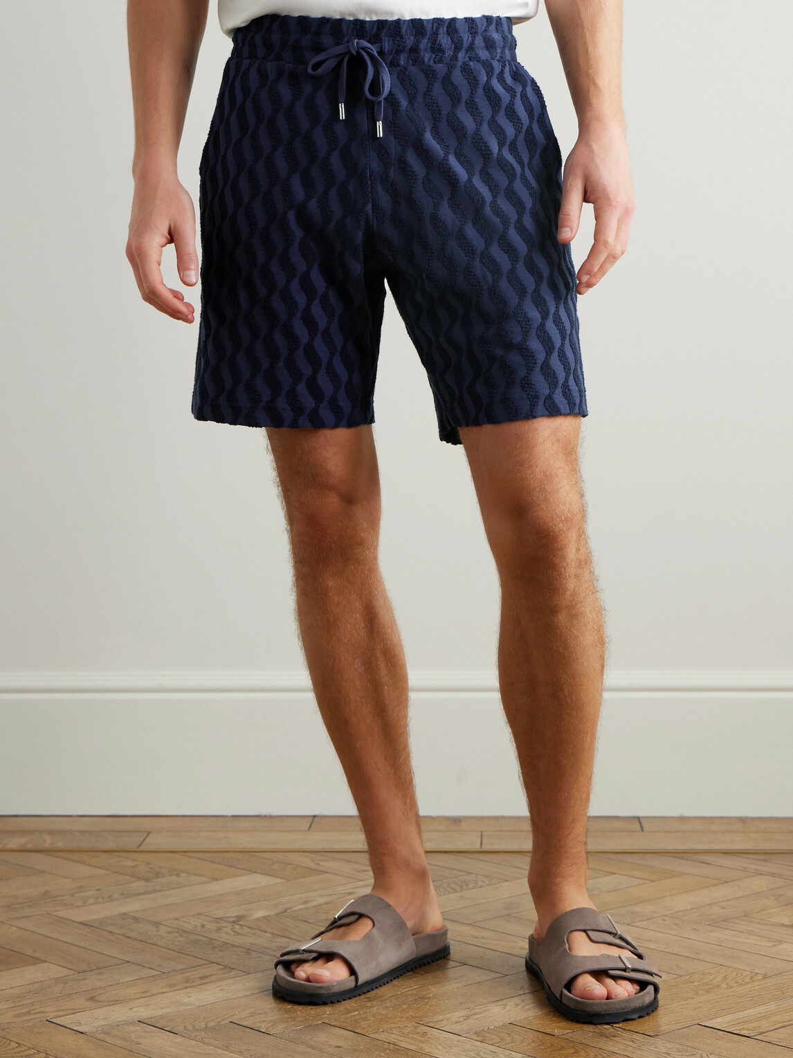 Frescobol Carioca - Augusto Cotton-Blend Terry Drawstring Shorts - Blue