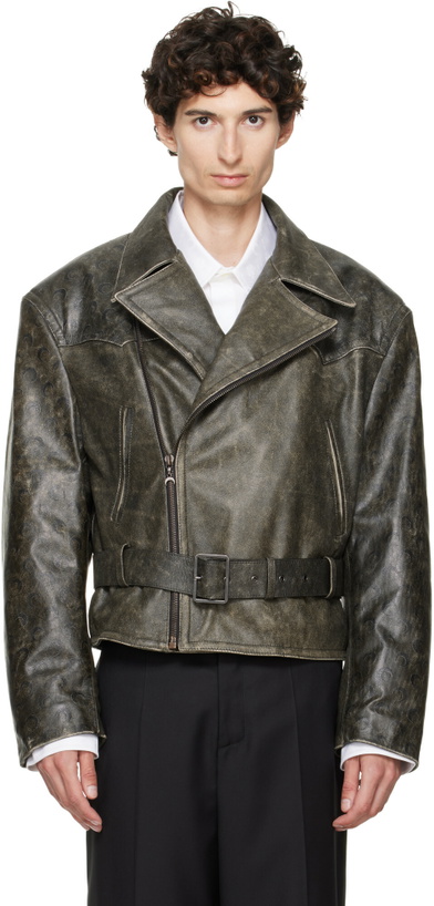 Photo: Marine Serre Gray Vintage Moon Leather Biker Jacket