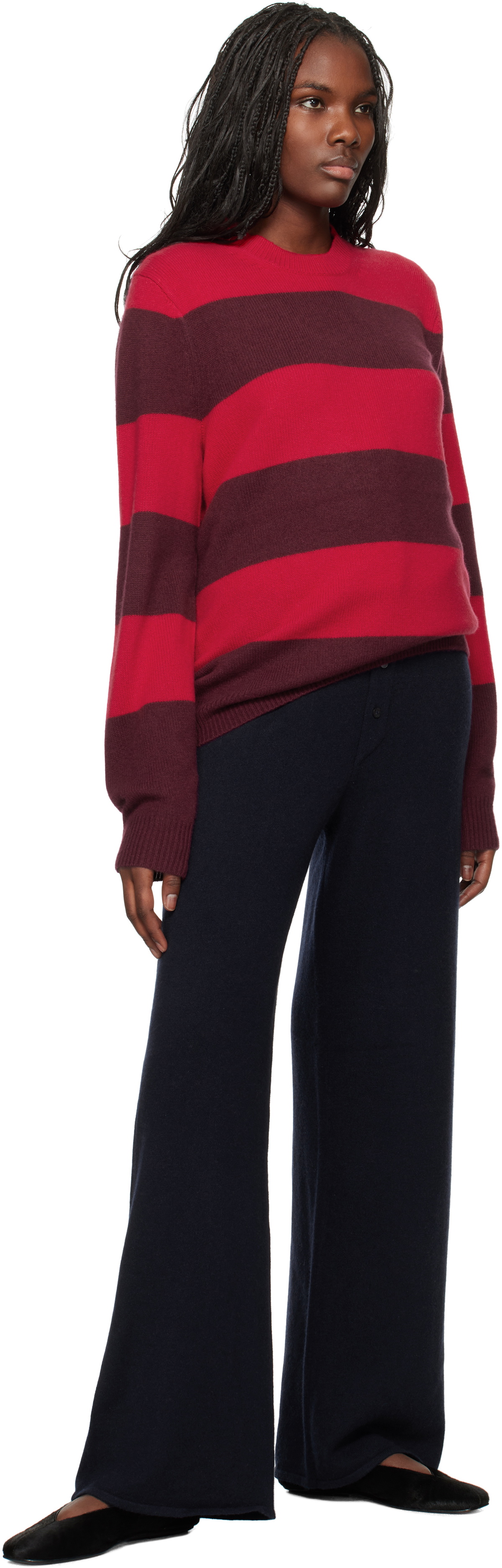 Guest in Residence Red & Burgundy Stripe Crew Sweater