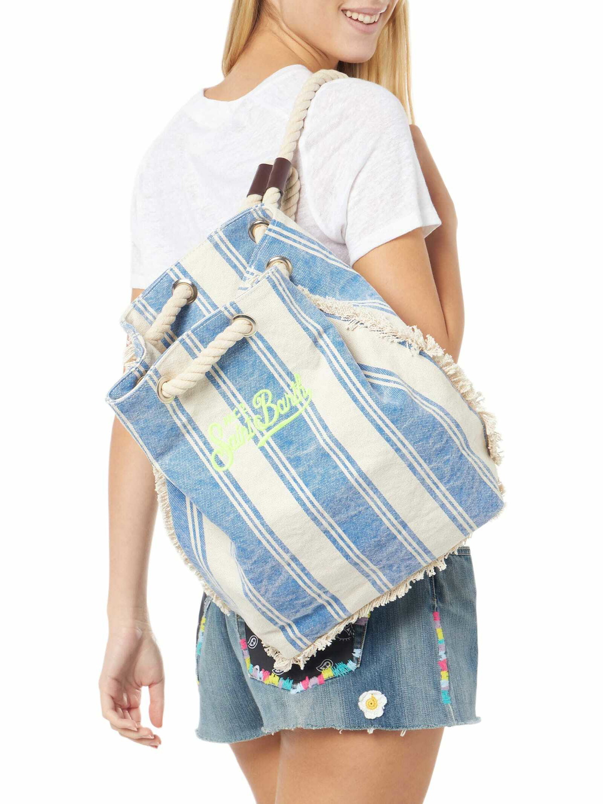 MC2 Saint Barth Boat Canvas Backpack With White And Light Blue Stripes