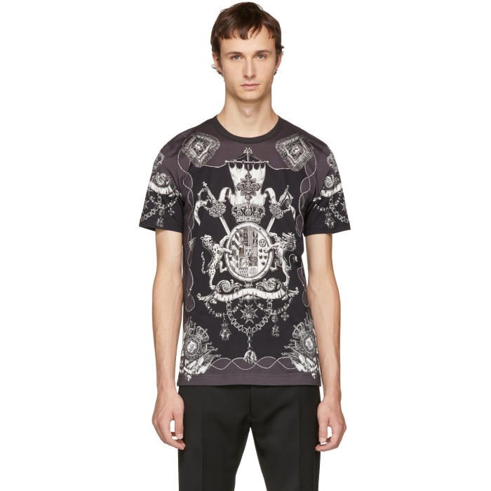 Photo: Dolce and Gabbana Grey and Black Crest T-Shirt 