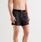 TOM FORD - Velvet-Trimmed Stretch-Silk Satin Boxer Shorts - Brown