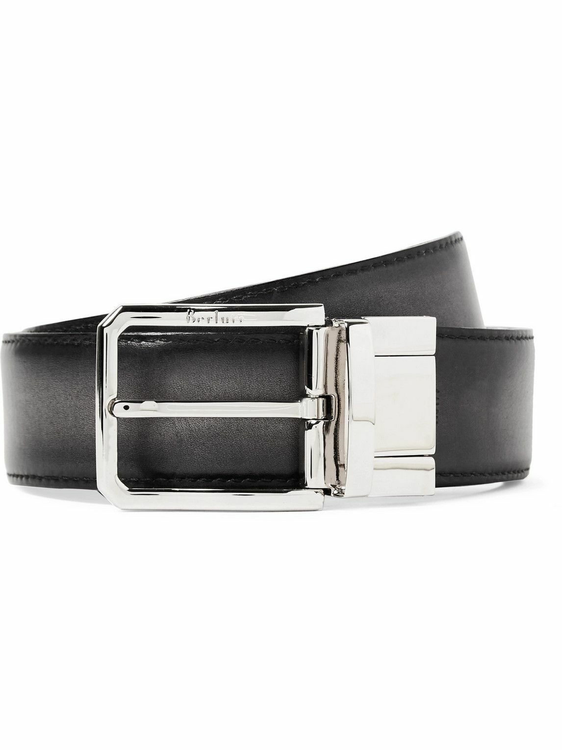 Berluti - 3.5cm Scritto Reversible Leather Belt - Gray Berluti