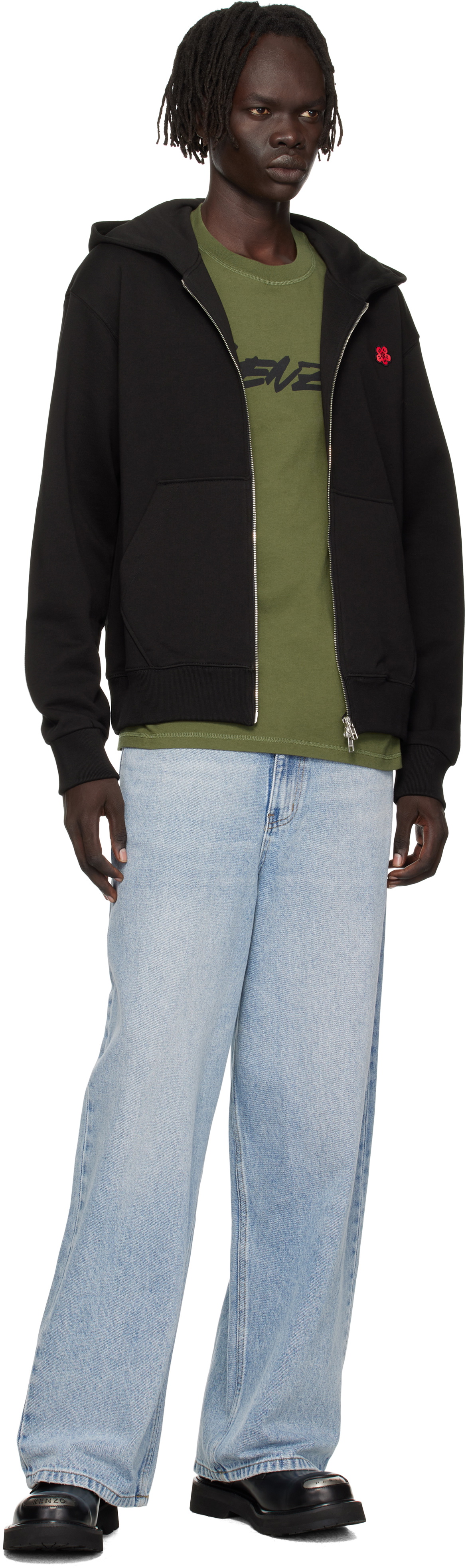 Kenzo Black Kenzo Paris 'Boke Flower' Embroidered Zipped Hoodie