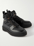 Dunhill - Utility Mesh-Trimmed Brushed-Leather and Nylon Boots - Black