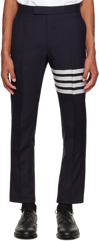 Photo: Thom Browne Navy 4-Bar Trousers