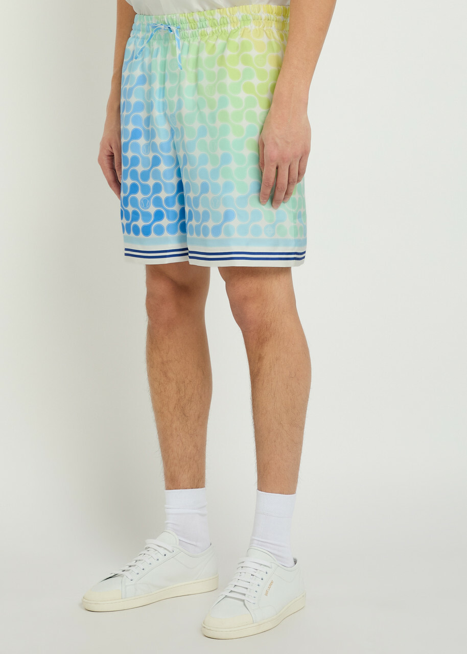 Casablanca Tennis Tile Patterned Silk Shorts Blue