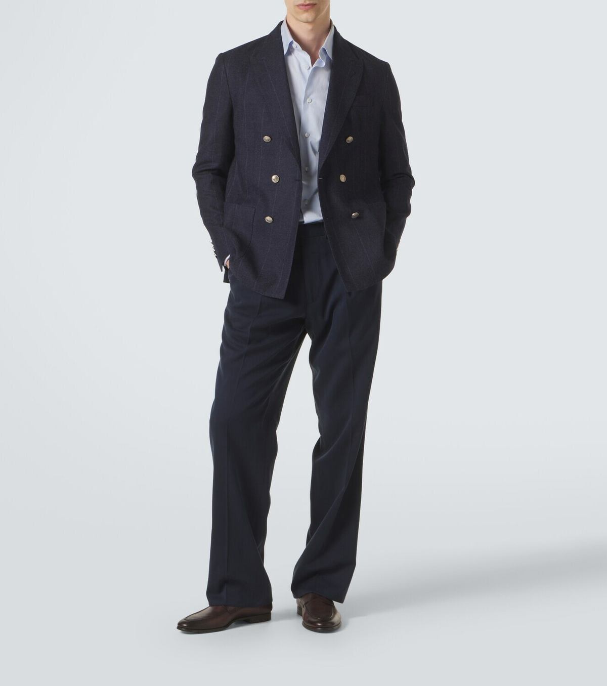 Eleventy Pinstriped wool, cotton, and cashmere blazer