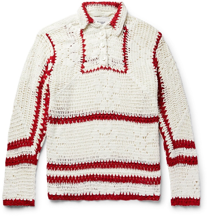 Photo: BODE - Striped Crocheted Cotton Shirt - Red