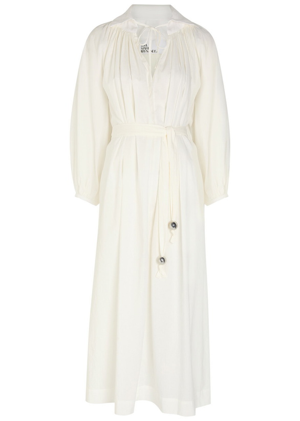 Photo: Lisa Marie Fernandez Pleated Belted Cotton Midi Shirt Dress Cream