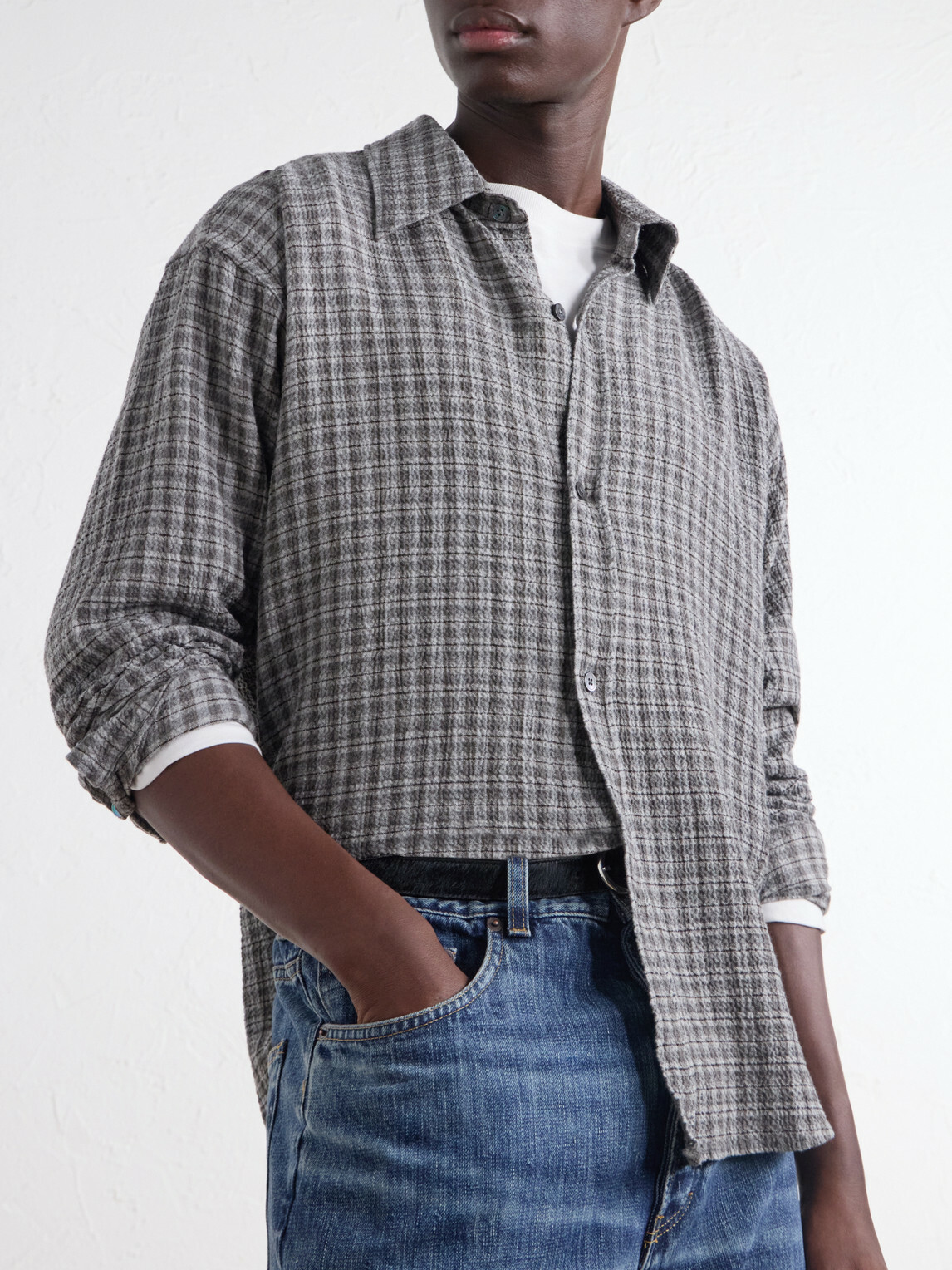 mfpen - Vacation Checked Cotton and Wool-Blend Seersucker Shirt - Gray