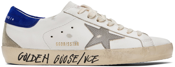 Photo: Golden Goose White & Blue Super-Star Sneakers