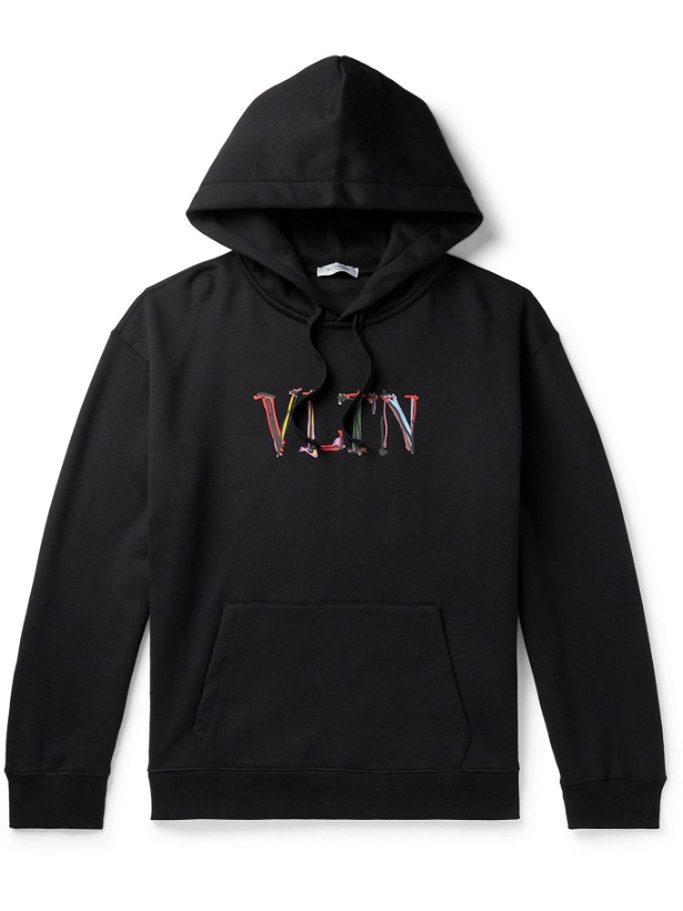 Photo: VALENTINO - Logo-Print Cotton-Jersey Hoodie - Black