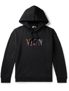 VALENTINO - Logo-Print Cotton-Jersey Hoodie - Black