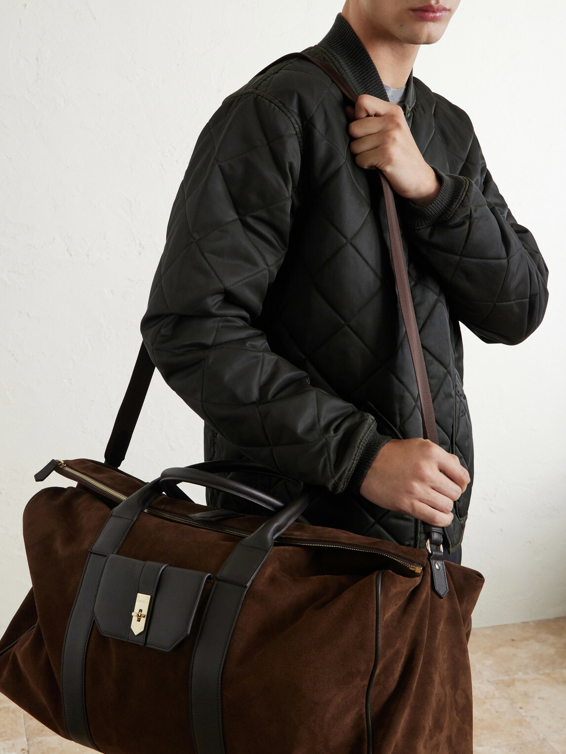 Canali - Leather-Trimmed Suede tote