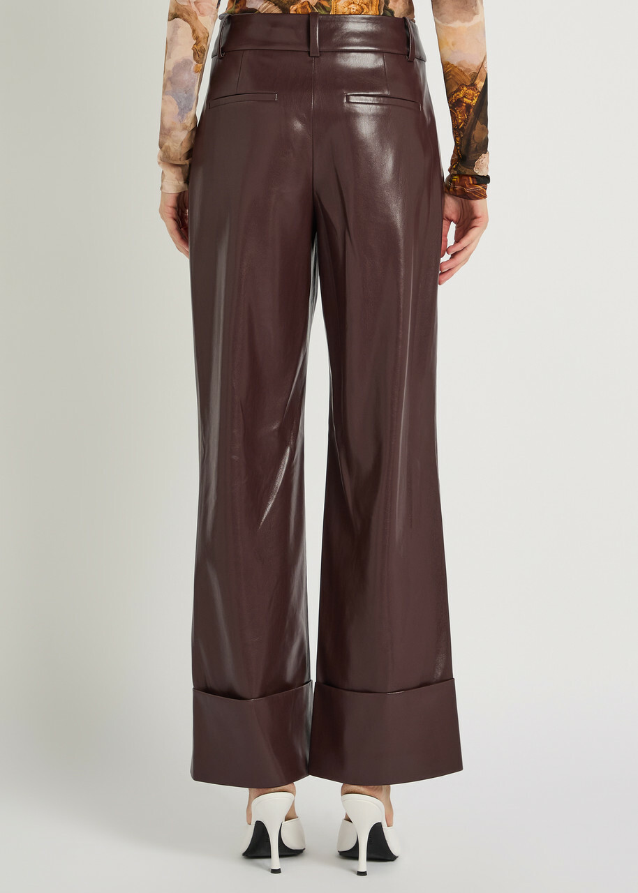 Alice + Olivia Alexander Wide-leg Faux Leather Trousers Dark Brown