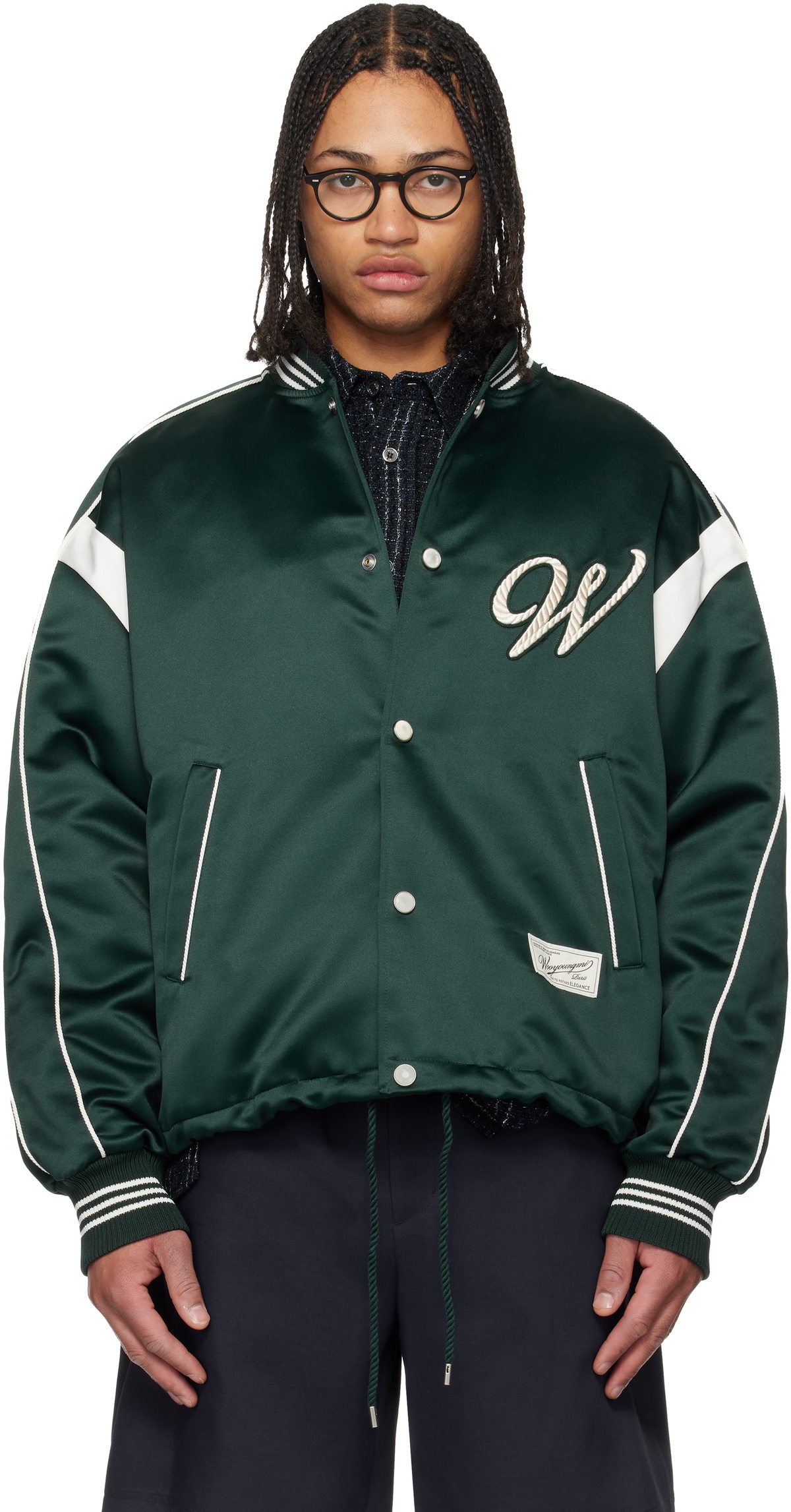 WOOYOUNGMI Green Logo Baseball Bomber Jacket
